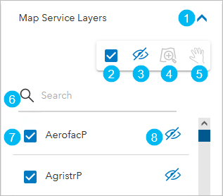 Expanded Map Service Layers section in the Export Settings pane Expanded Map Service Layers section in the Export Settings pane